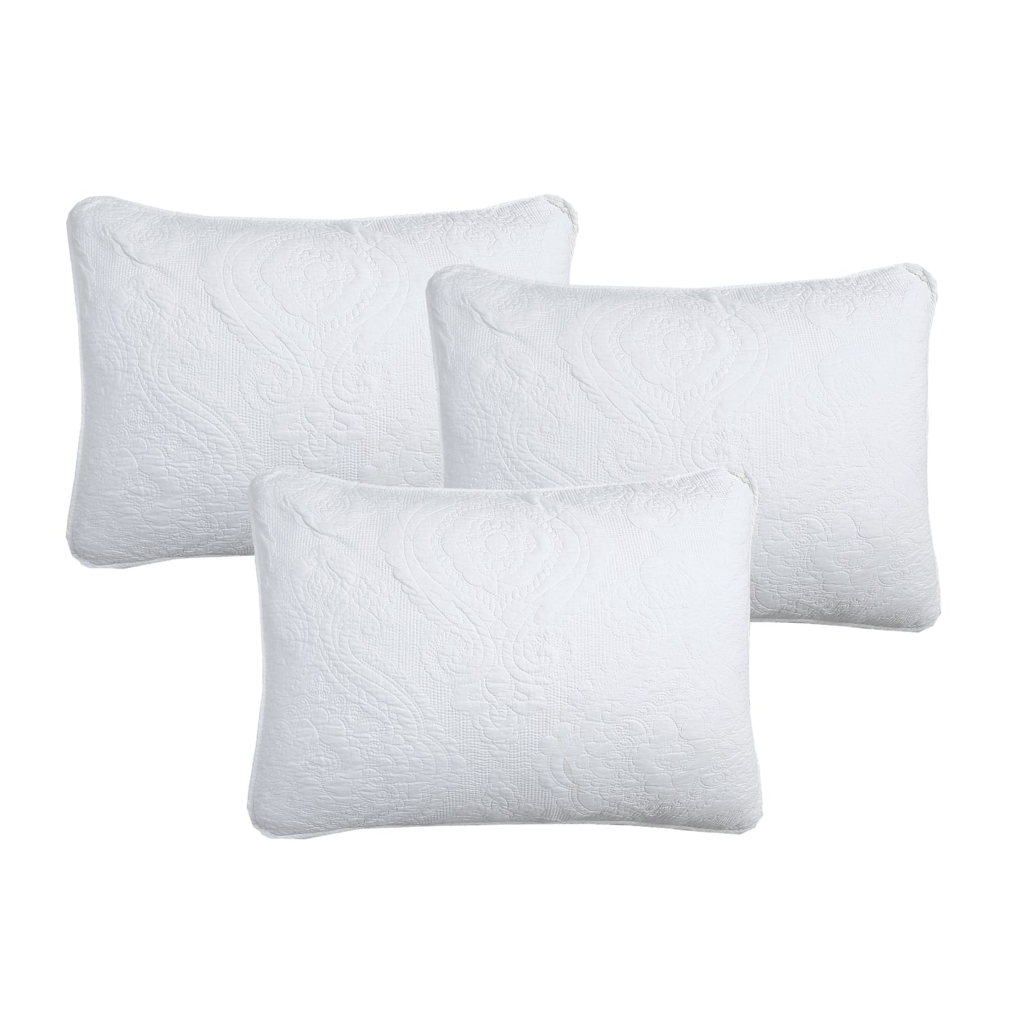 Solid White Chic Brocade Matelassé Medallion Floral Cotton Reversible Quilt Bedding Set