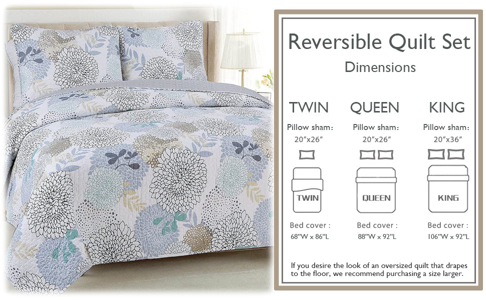 Nina Floral Cotton Reversible Quilt Bedding Set