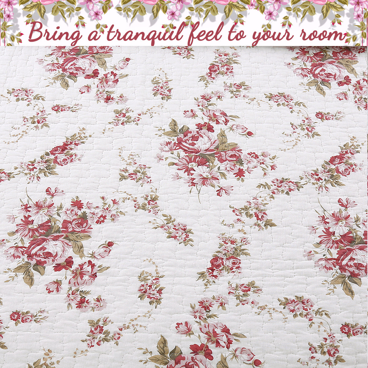 Shabby Chic Vintage Floral Rose Garden Scalloped Cotton Quilted Reversible Throw Blanket