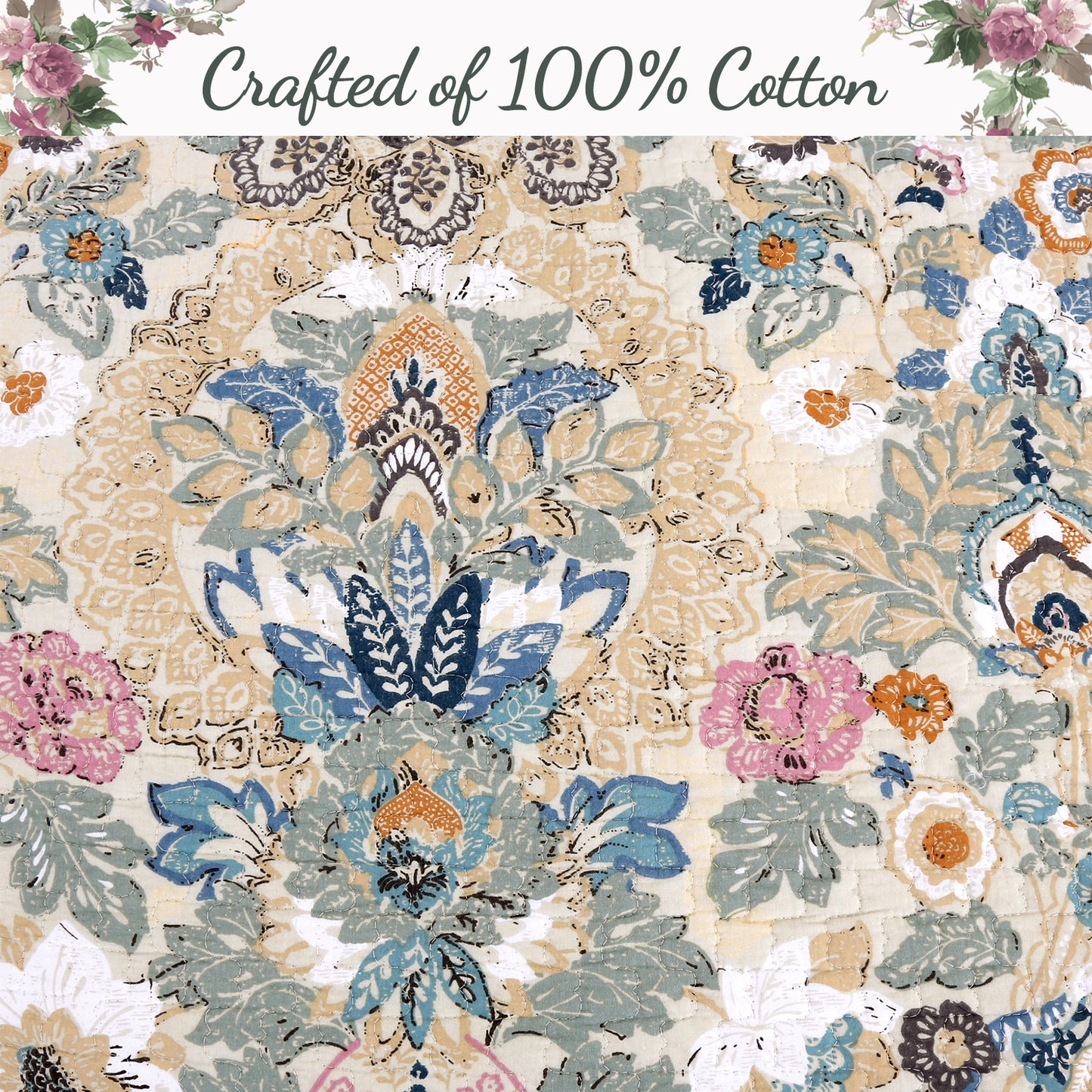 Pylle Hill Floral Cotton 3-Piece Reversible Quilt Bedding Set
