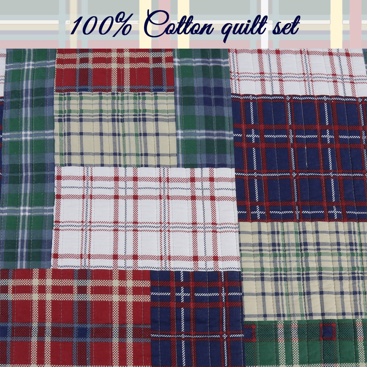 Hepler Plaid Print Patchwork Cotton Reversible Quilt Bedding Set