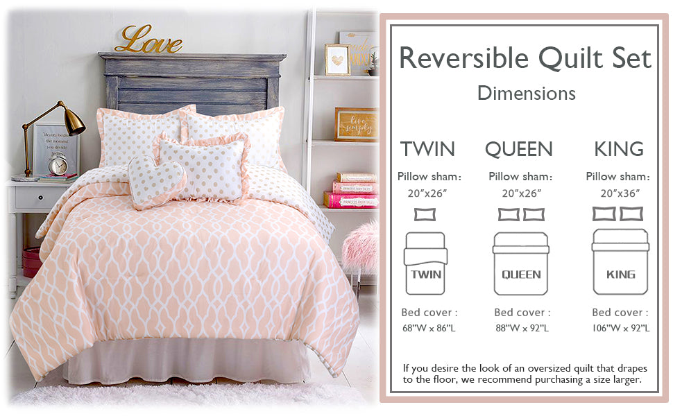 Peach Gold Heart Polka Dot Reversible Comforter Bedding Set
