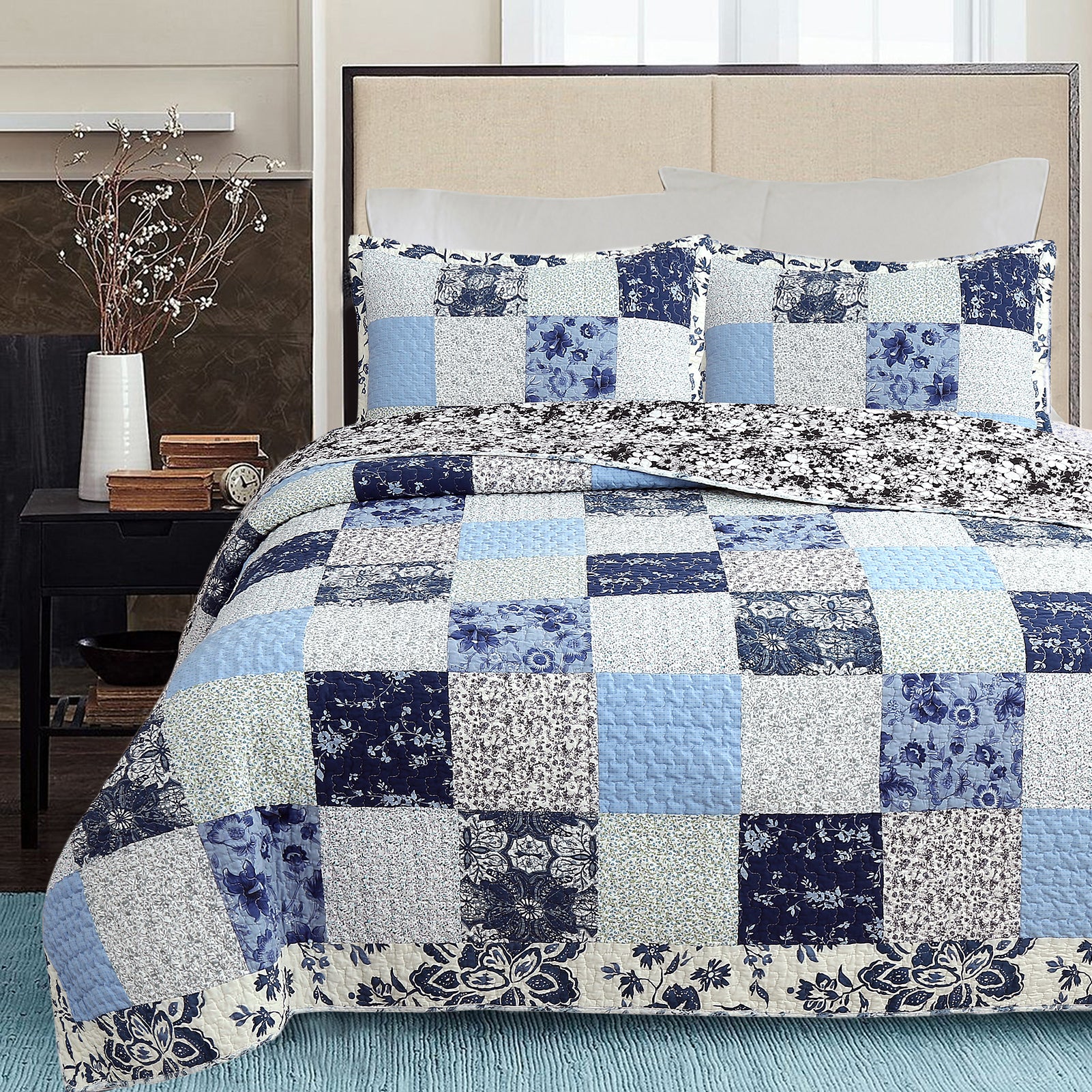 Cozy Line Home Fashions Sanders Red Navy Blue Brown Floral Print Real Patchwork 100 Cotton Reversible Coverlet Bedspread Quilt Bedding Set Rednavy King 3 Piece B079rm22gr Cozy Line Home Fashions Sanders Red Navy Blue Brown Floral Print Real Patchwork 100 Cotton Reversible Coverlet Bedspread Quilt Bedding Set Rednavy King 3 Piece B079rm22gr