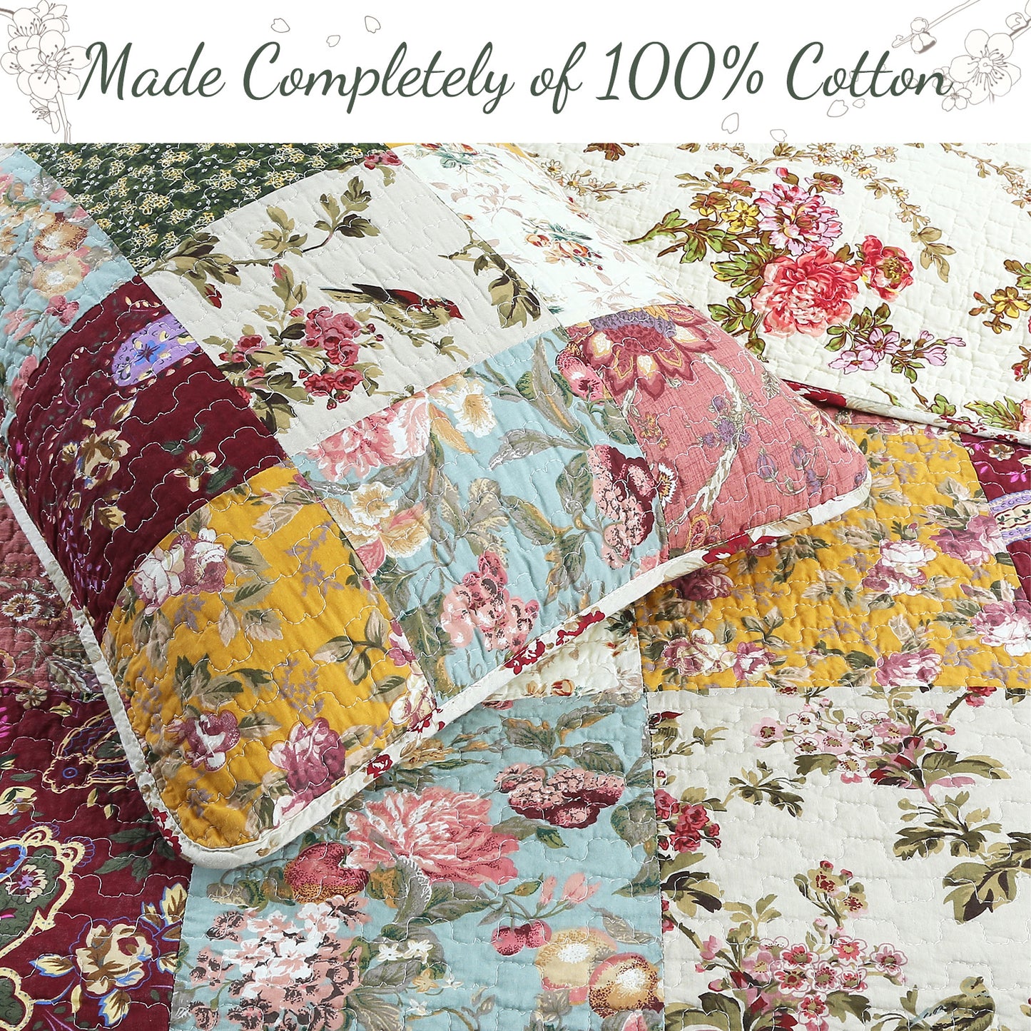 Country Vintage Farmhouse Multicolor Floral Paisley Patchwork Cotton Quilt Bedding Set