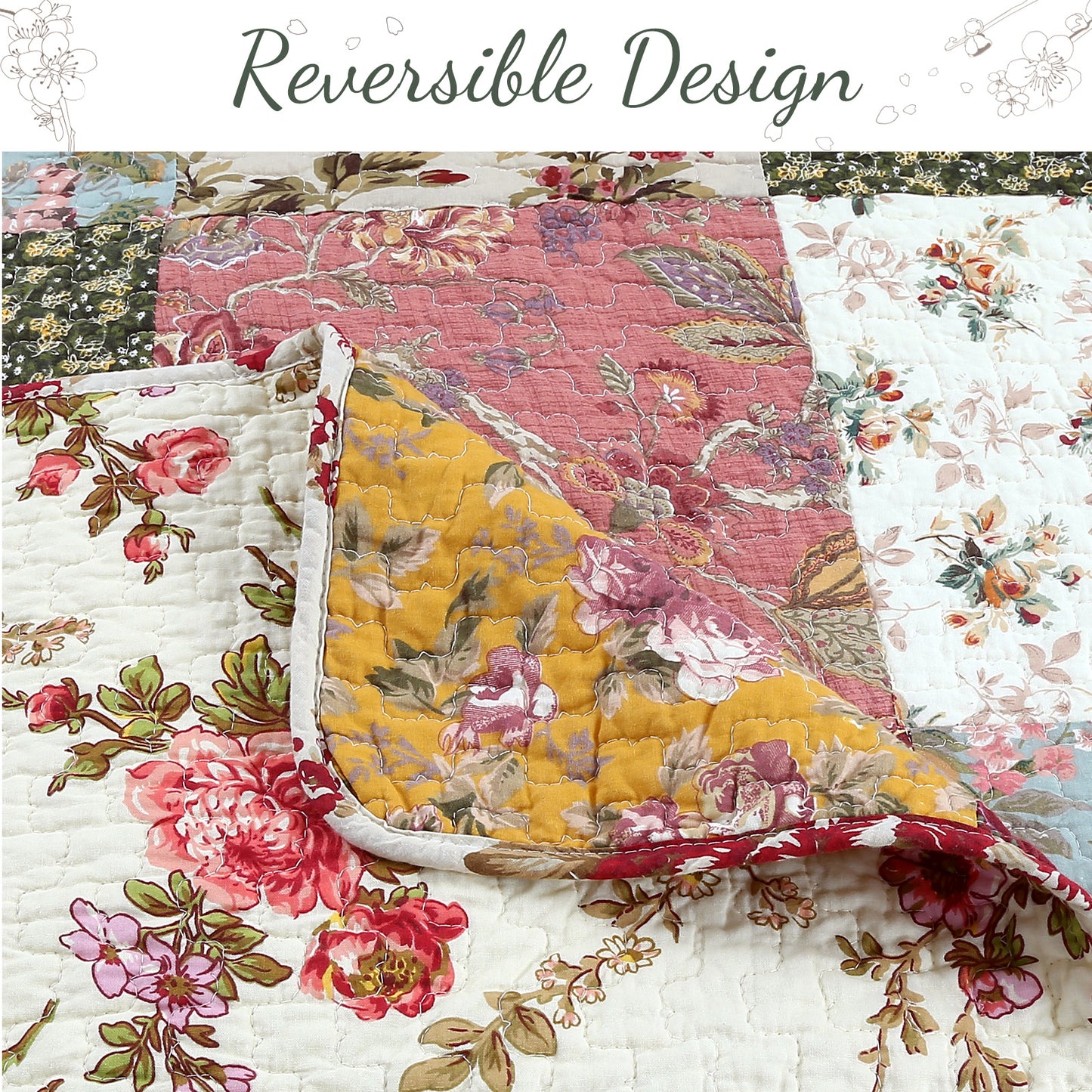 Country Vintage Farmhouse Multicolor Floral Paisley Patchwork Cotton Quilt Bedding Set