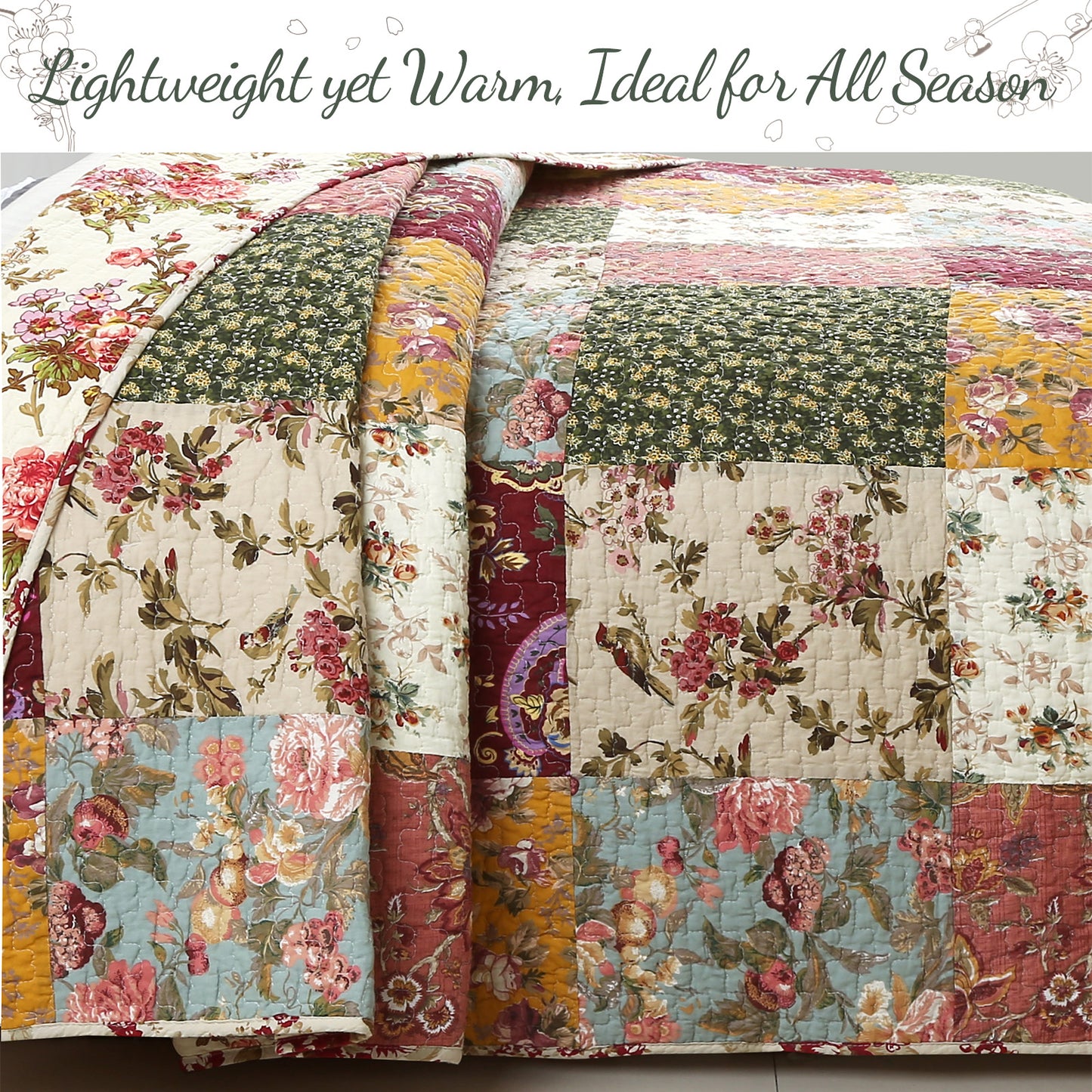 Country Vintage Farmhouse Multicolor Floral Paisley Patchwork Cotton Quilt Bedding Set