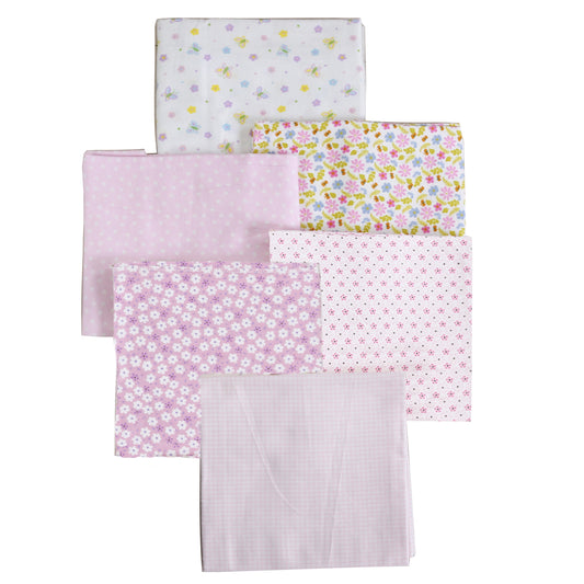 Receiving Blankets Girl Baby Pink Star Flower Butterflies Polka Dot Angel Bear Cotton Flannel, 6-Pack, 30'' x 38'' (White006)