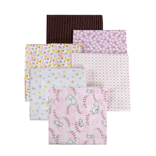 Receiving Blankets Girl Baby Polka Dot Rose Flower Winnie The Pooh Cotton Flannel, 6-Pack, 30'' x 38'' (Pink005)