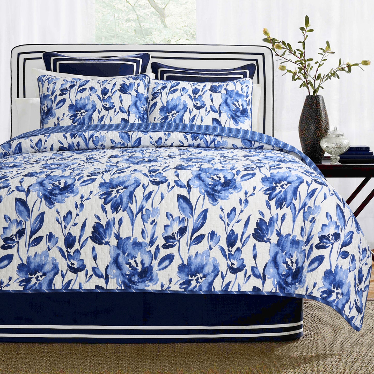 Sanatoga Floral Reversible Cotton 3-Piece Reversible Quilt Bedding Set