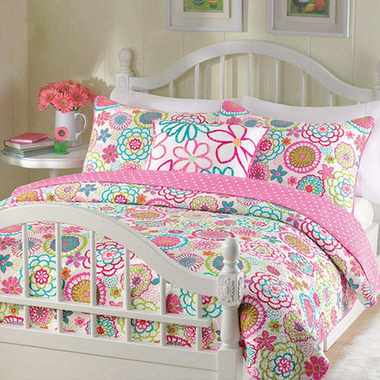 Mariah Pink Floral Dot Reversible Quilt Bedding Set