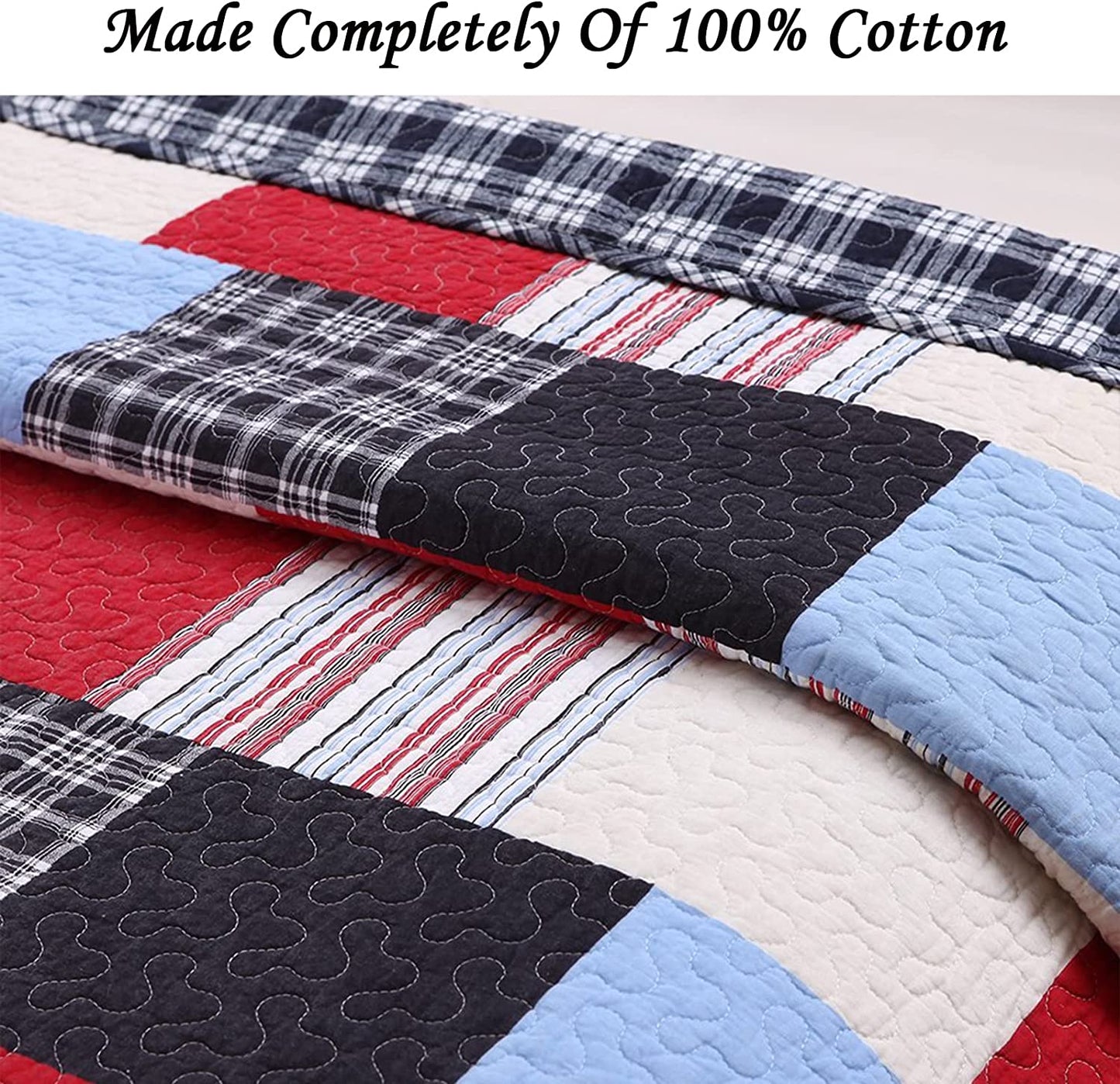 Ryan Brick Plaid Print Patchwork Fire Cotton Reversible Quilt Bedding Set
