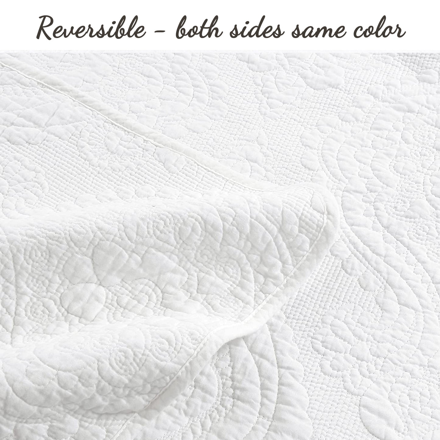 Solid White Chic Brocade Matelassé Medallion Floral Cotton Reversible Quilt Bedding Set