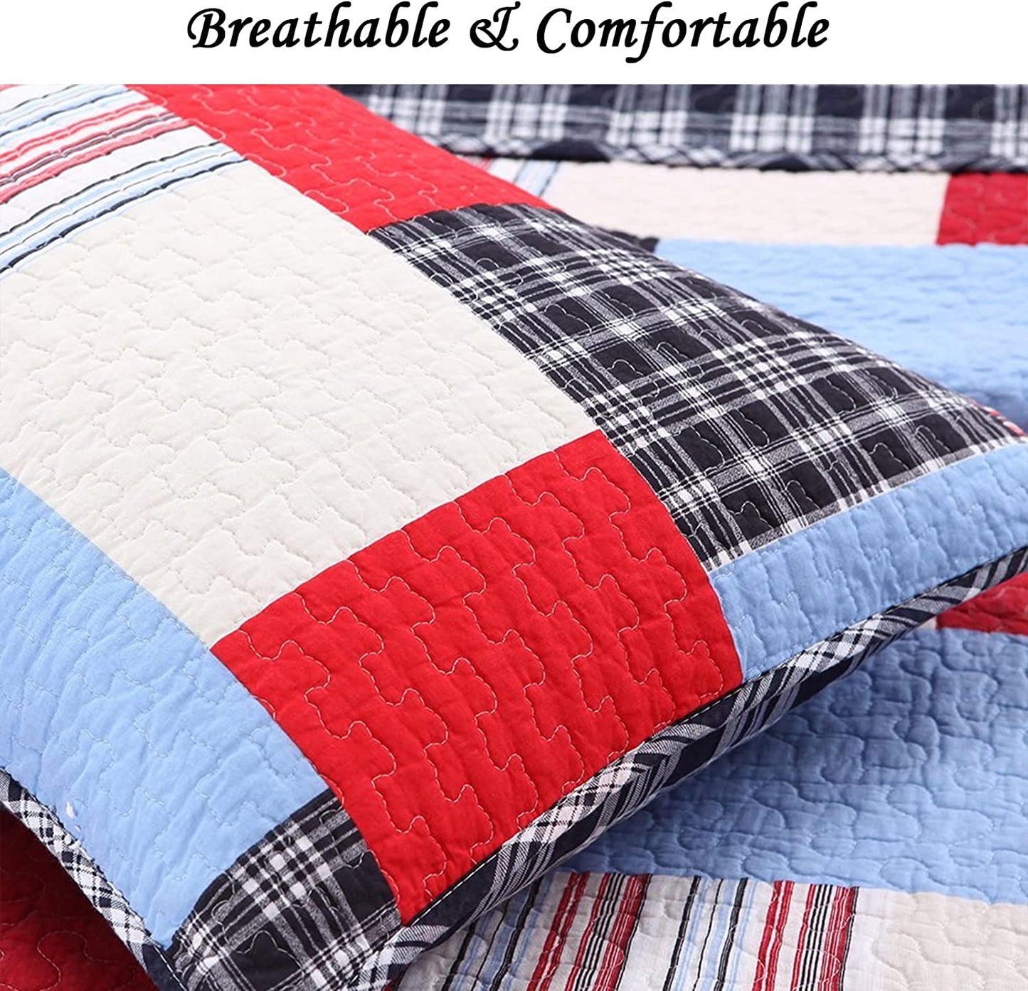 Ryan Brick Plaid Print Patchwork Fire Cotton Reversible Quilt Bedding Set
