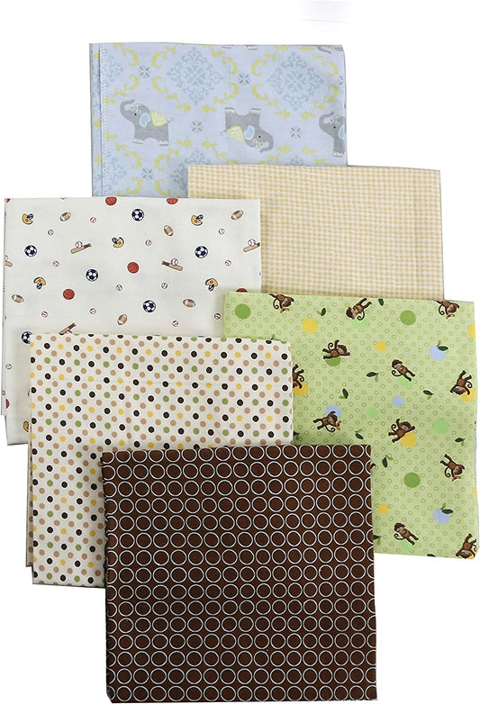 Receiving Blankets Unisex Baby Blue Elephant Polka Dot Brown Circle Green Monkey Sports Cotton Flannel, 6-Pack, 30'' x 38'' (Brown003)