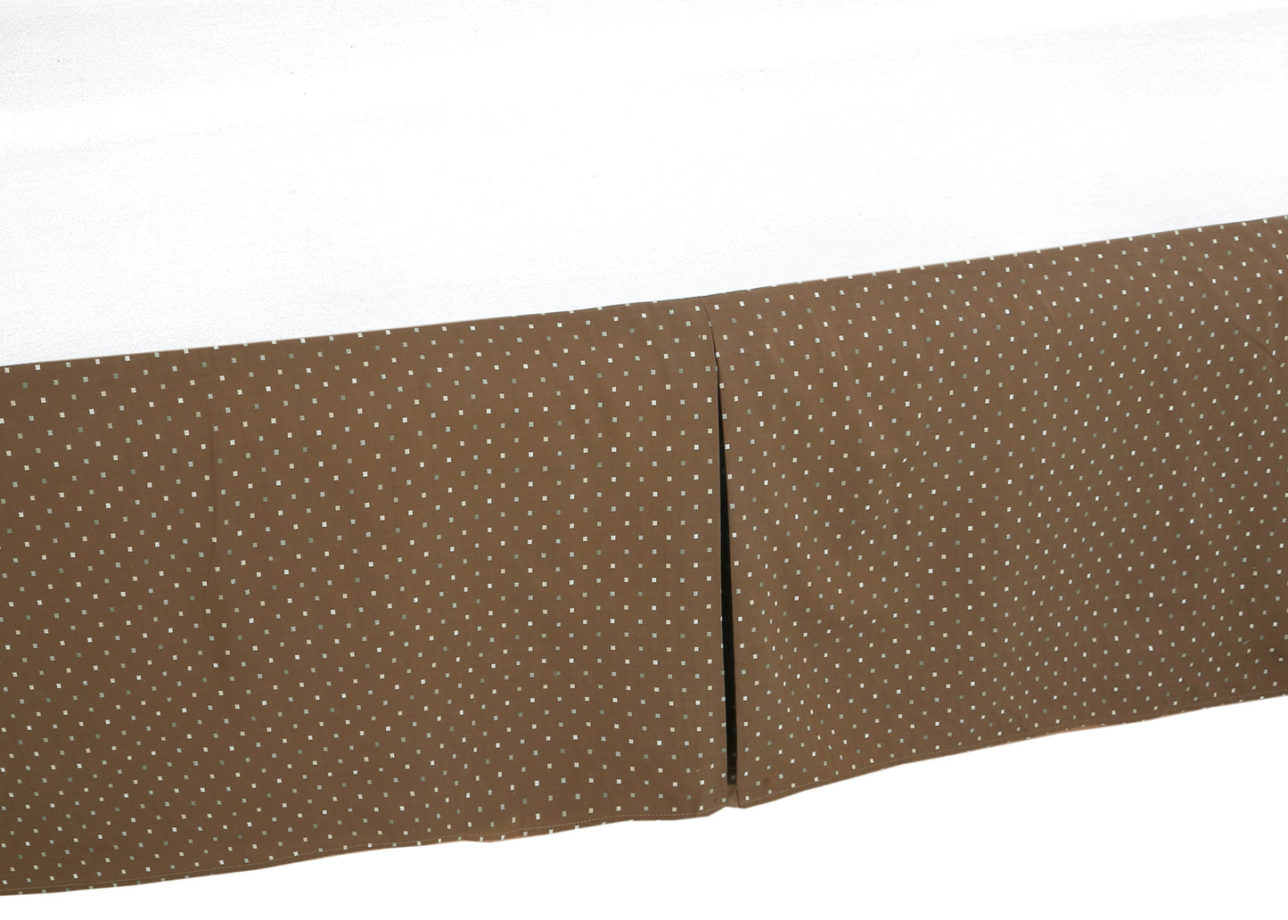 Tailored Bed Skirt Brown Tan Check Dot Pattern Cotton Pleated Dust Ruffle with Split Corners, 16" Drop