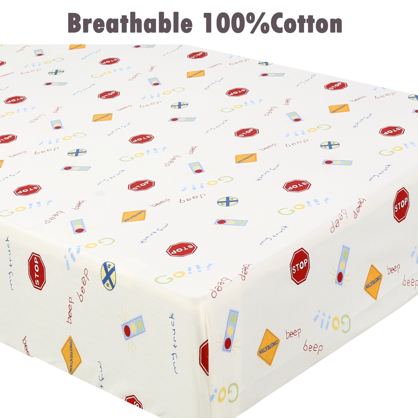 3 Piece Crib/Toddler Cotton Fitted Sheets Colorful Blue Red Sports Boats Transportation Car Signs