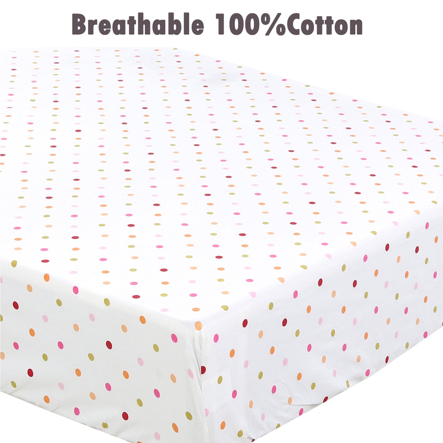 3 Piece Crib/Toddler Cotton Fitted Sheets Colorful Polka Dot Zoo Animal Friends