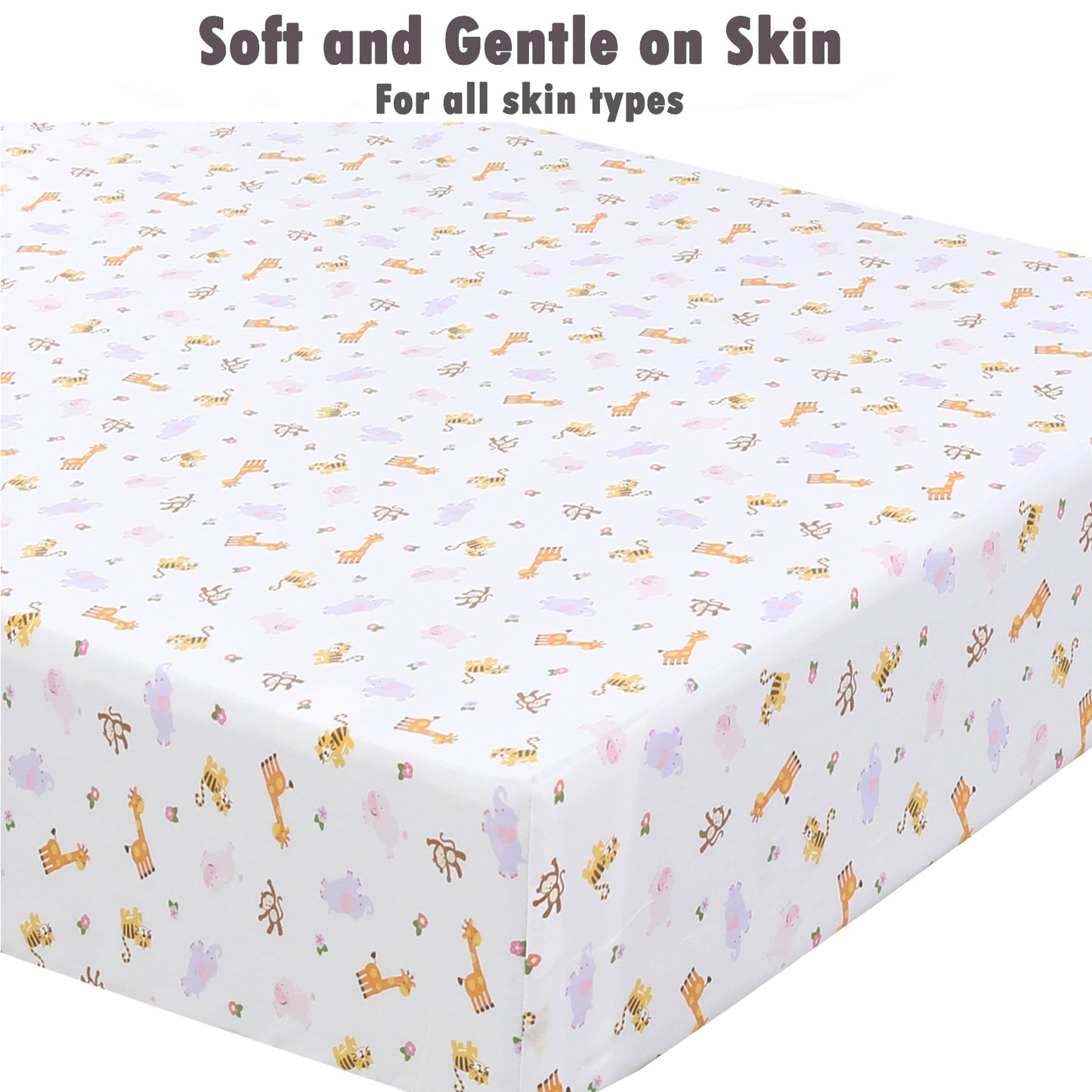 3 Piece Crib/Toddler Cotton Fitted Sheets Colorful Polka Dot Zoo Animal Friends