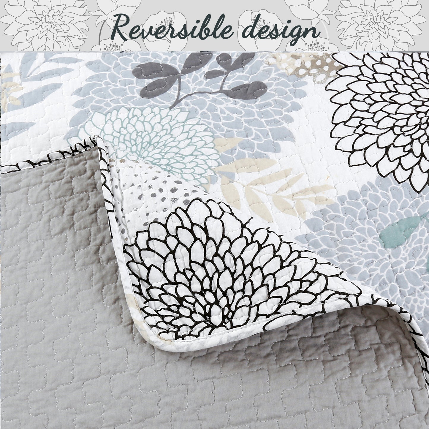 Nina Floral Cotton Reversible Quilt Bedding Set