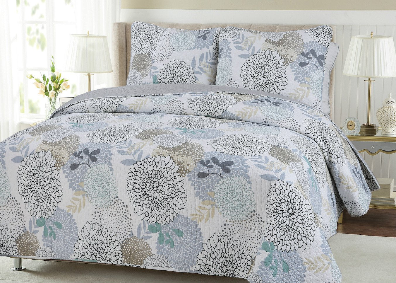 Nina Floral Cotton Reversible Quilt Bedding Set
