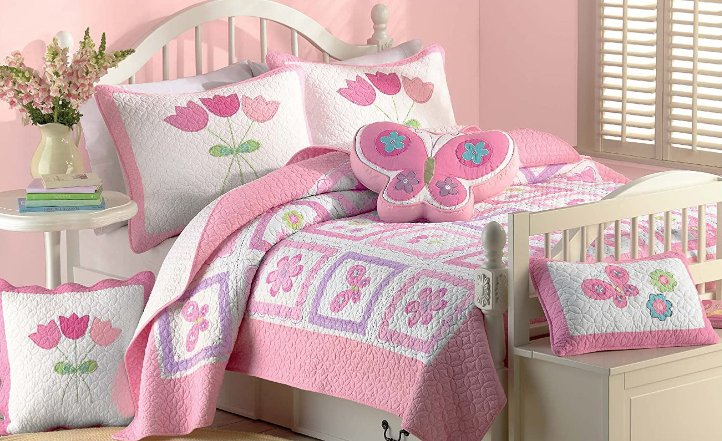 Butterfly Flower Pink Novelty Embroidered Decor Throw PIllow