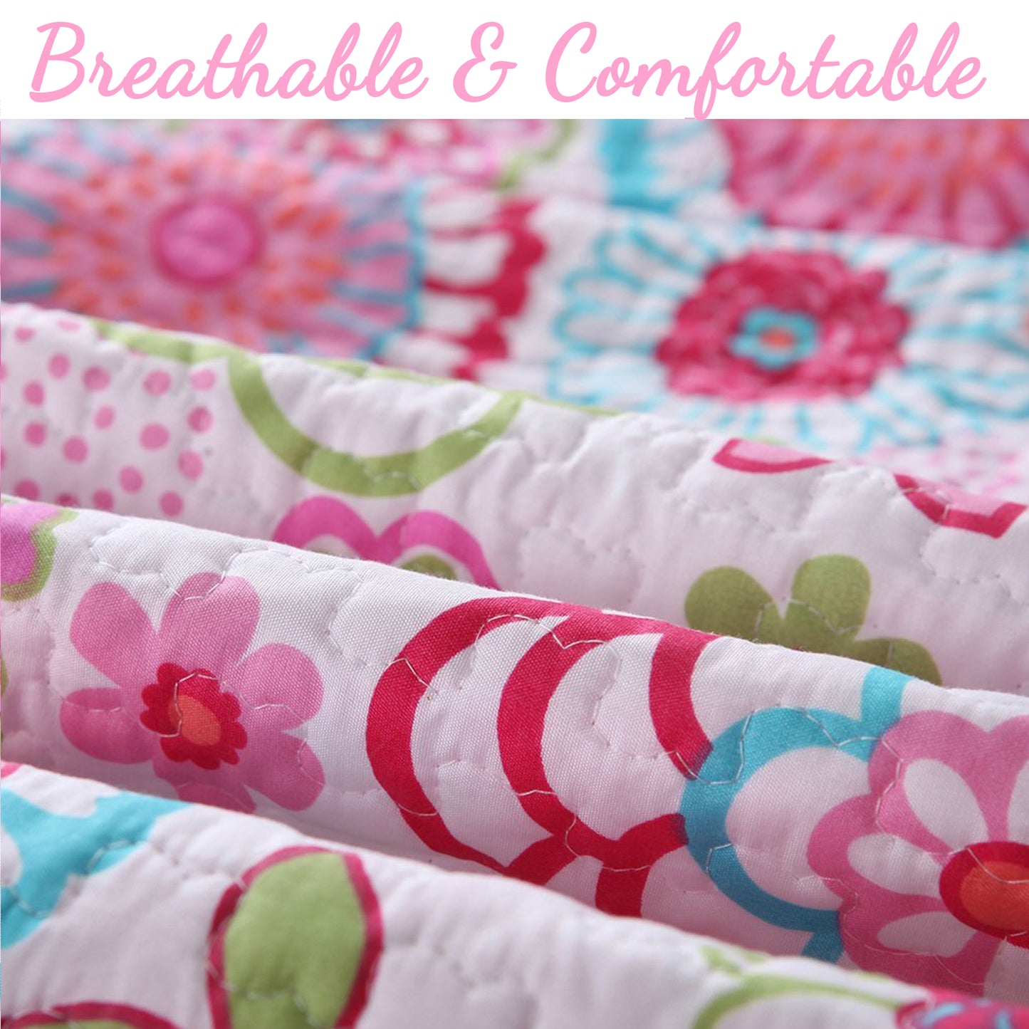 Mariah Pink Floral Dot Reversible Quilt Bedding Set