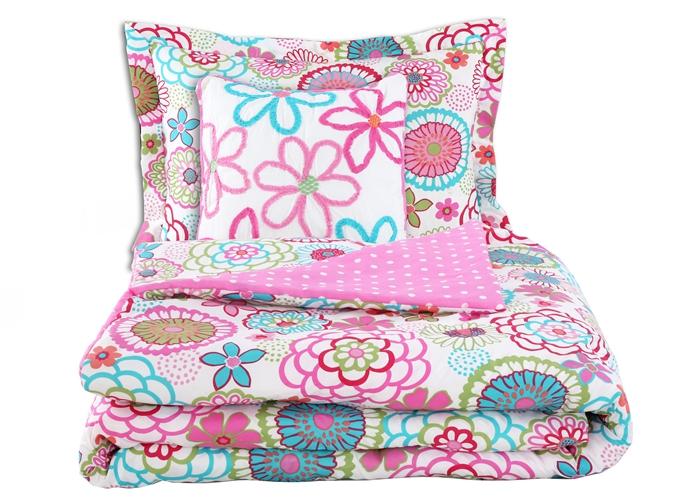 Mariah Floral Pink Polka Dot Reversible Comforter Set w/ Decor Pillows