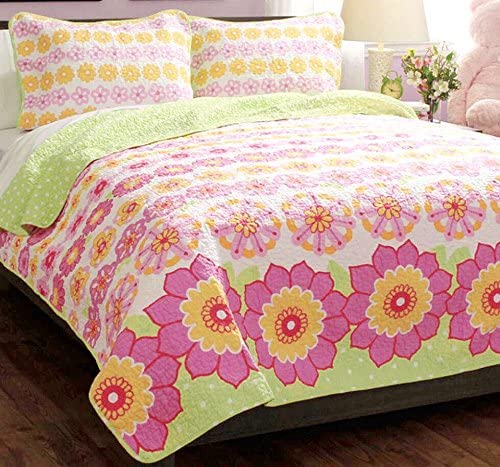 Summer Flower Cotton Reversible Quilt Bedding Set