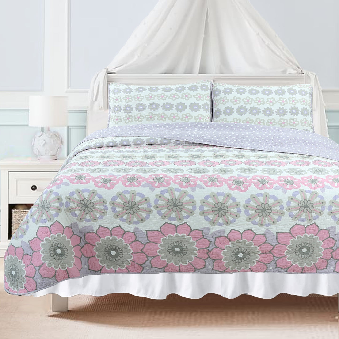 Lola Floral Cotton Reversible Quilt Bedding Set