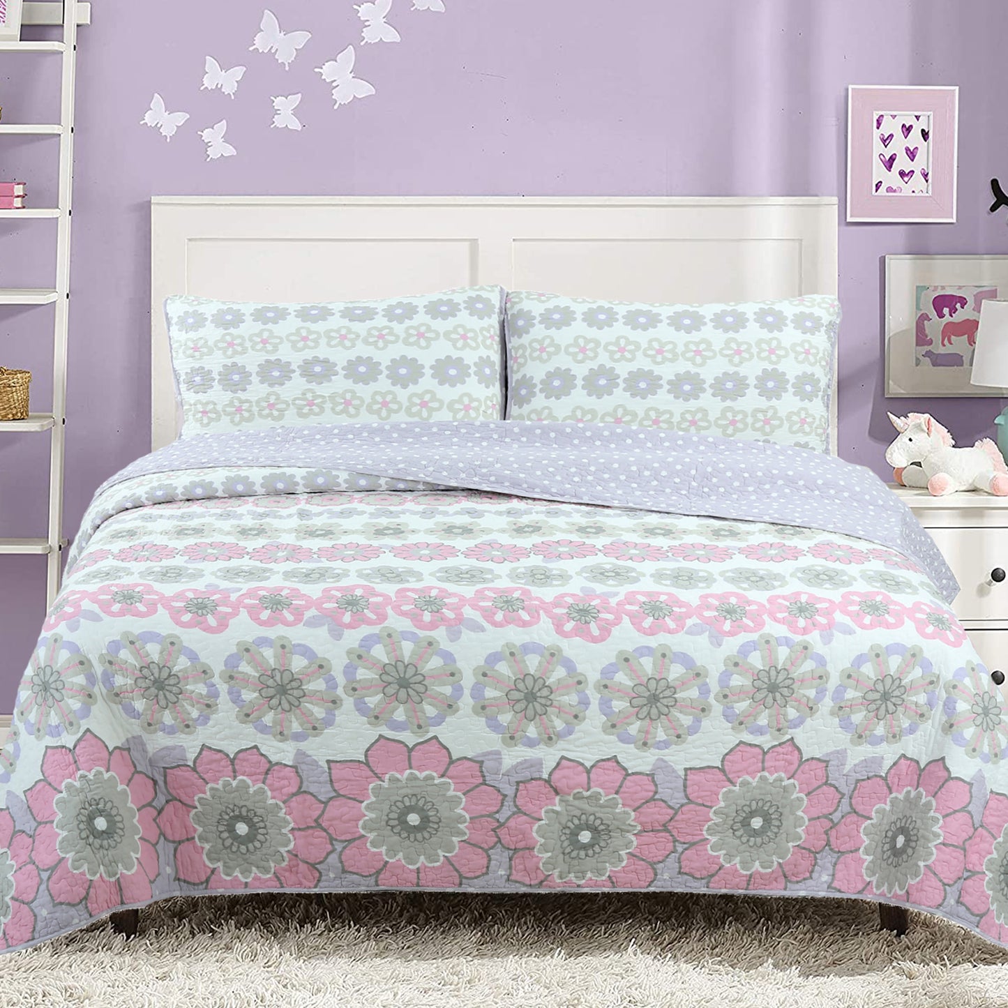Lola Floral Cotton Reversible Quilt Bedding Set