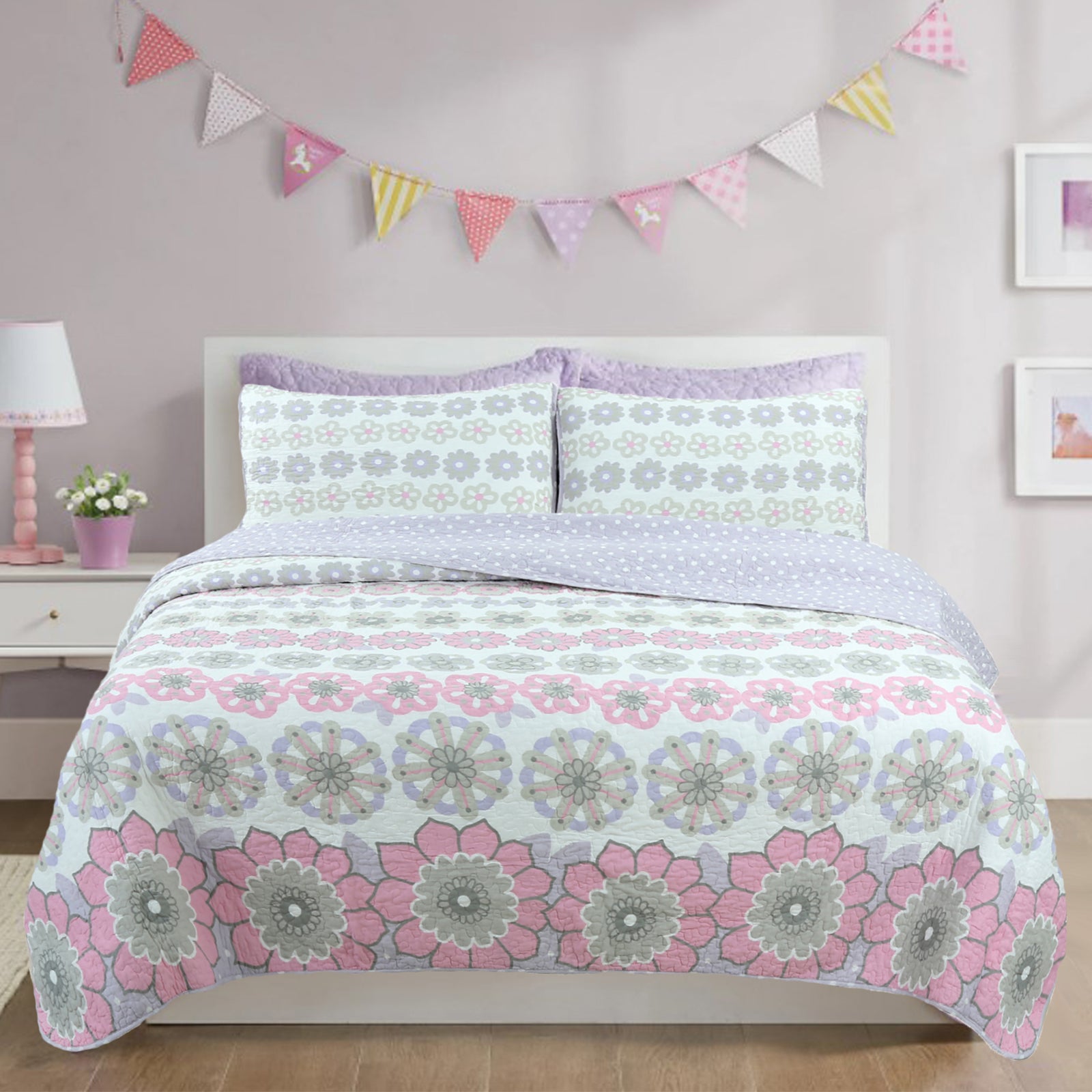 Lola Floral Cotton Reversible Quilt Bedding Set – Cozy Line Home Fashions