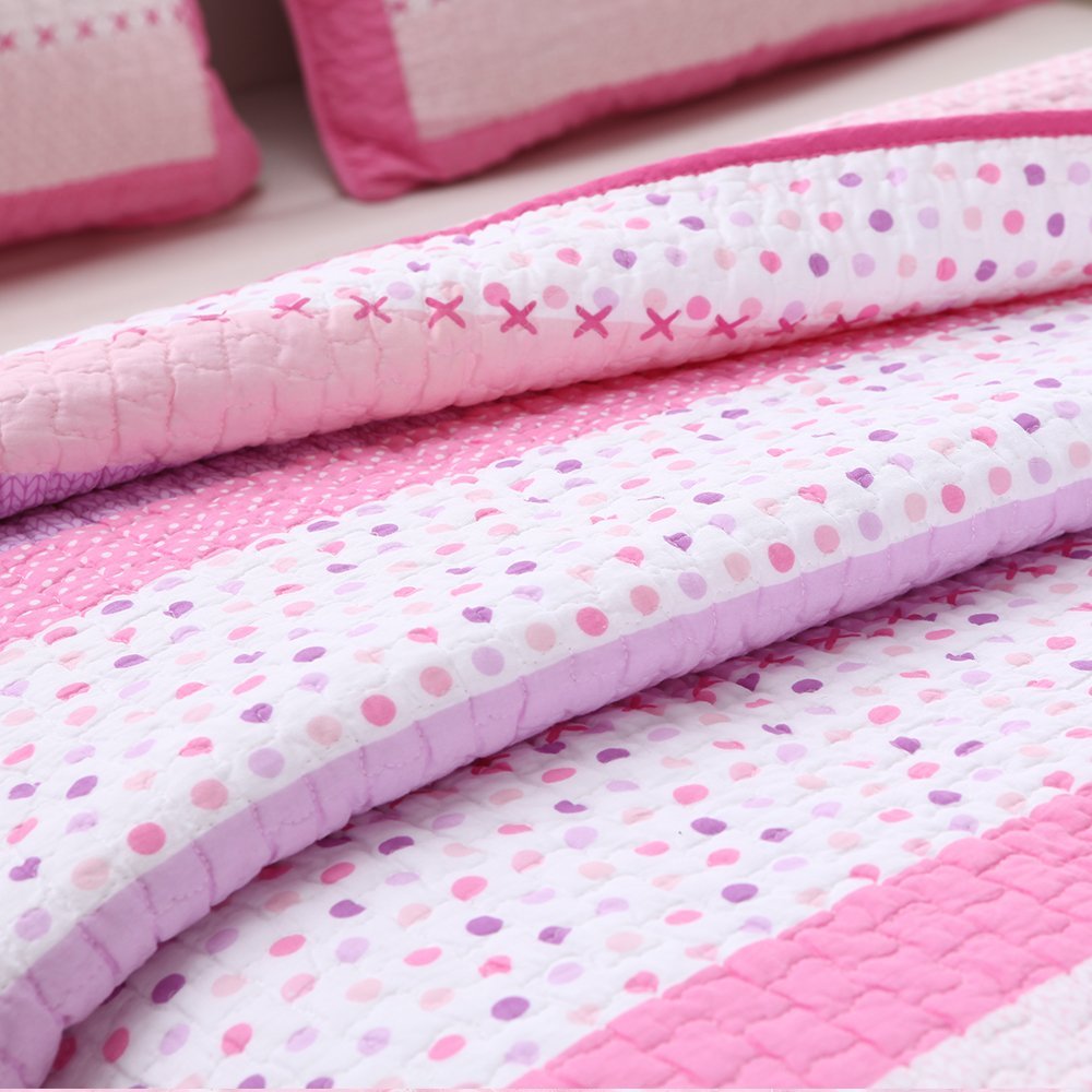 Butterfly Fairisle Pink Purple Striped Sweater Print Cotton Reversible Quilt Bedding Set