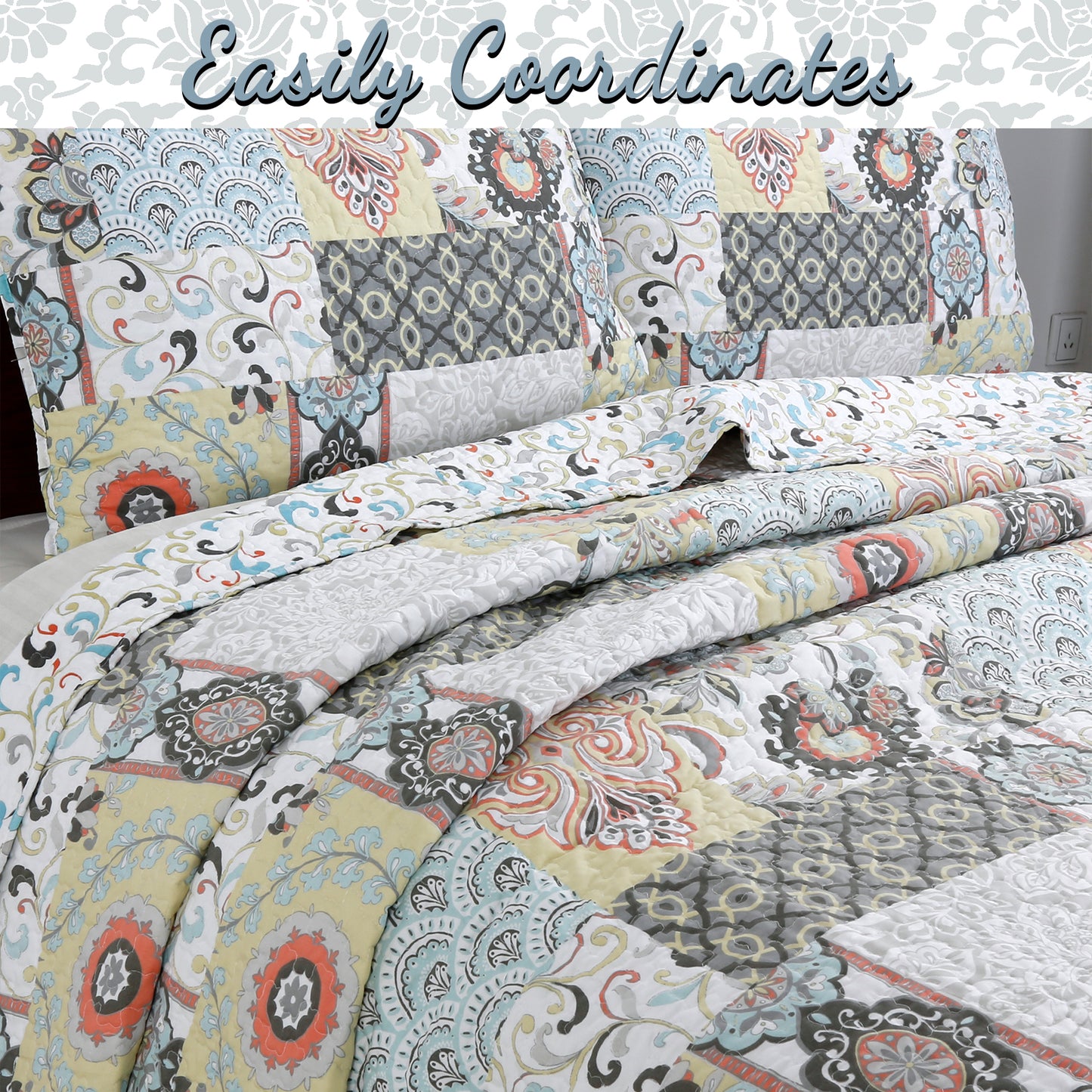 Moorea Print Patchwork 3-Piece Reversible Quilt Bedding Set