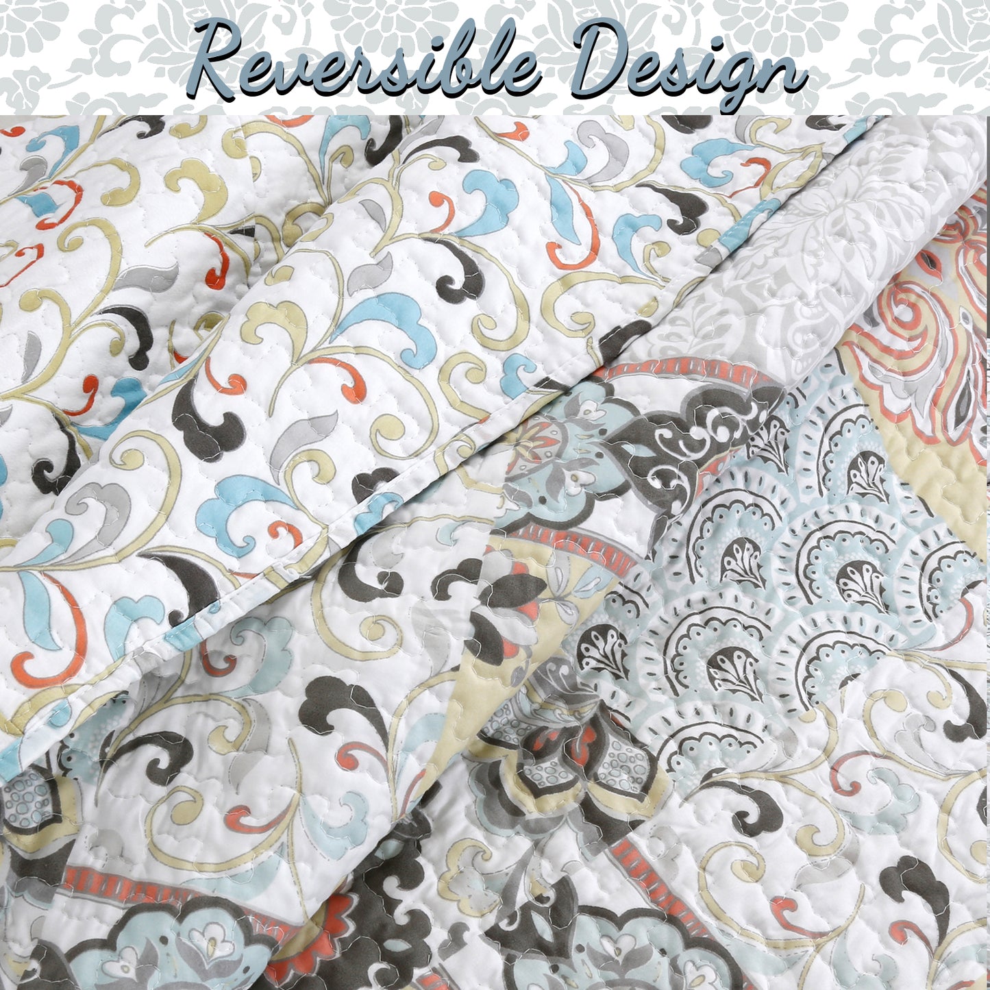 Moorea Print Patchwork 3-Piece Reversible Quilt Bedding Set
