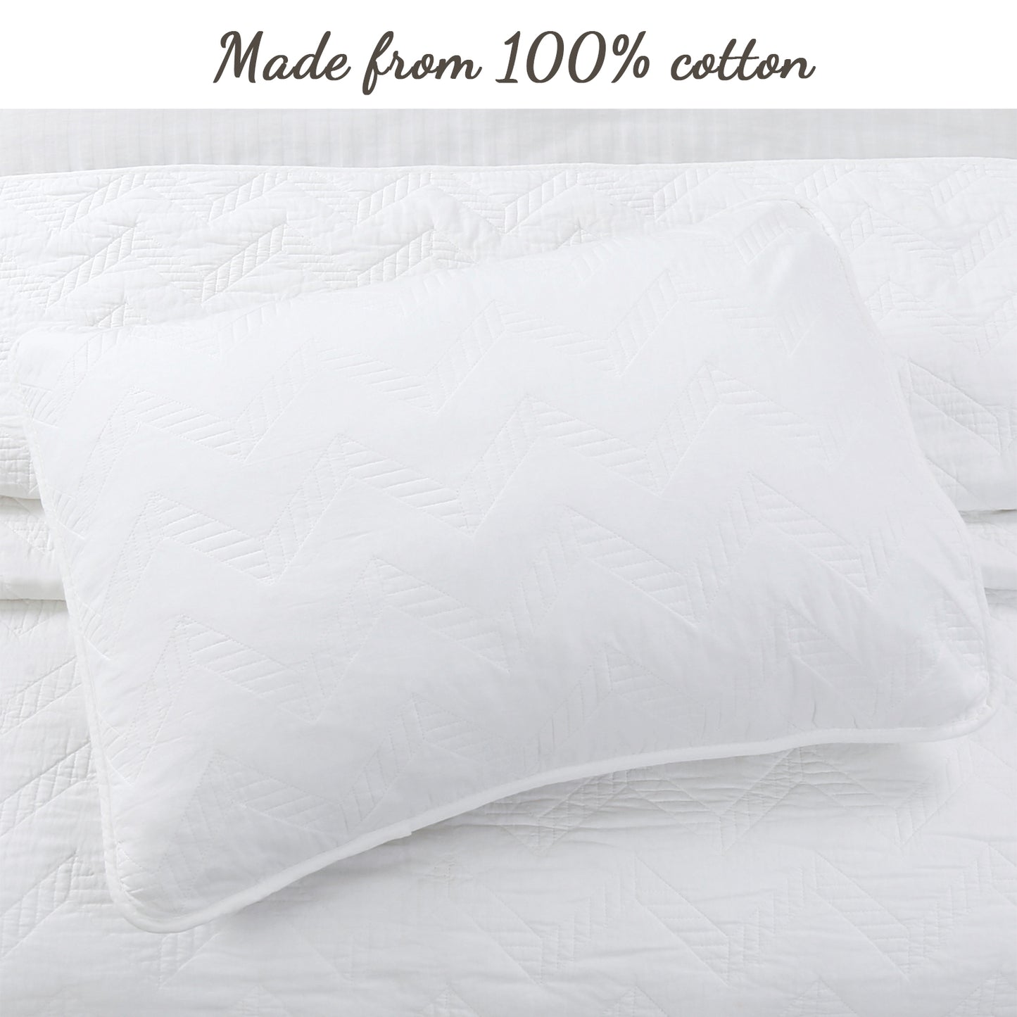 Chevron Zig Zag White Solid Cotton Reversible Quilt Bedding Set