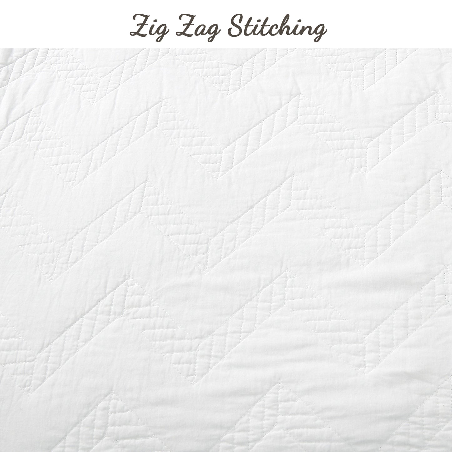 Chevron Zig Zag White Solid Cotton Reversible Quilt Bedding Set