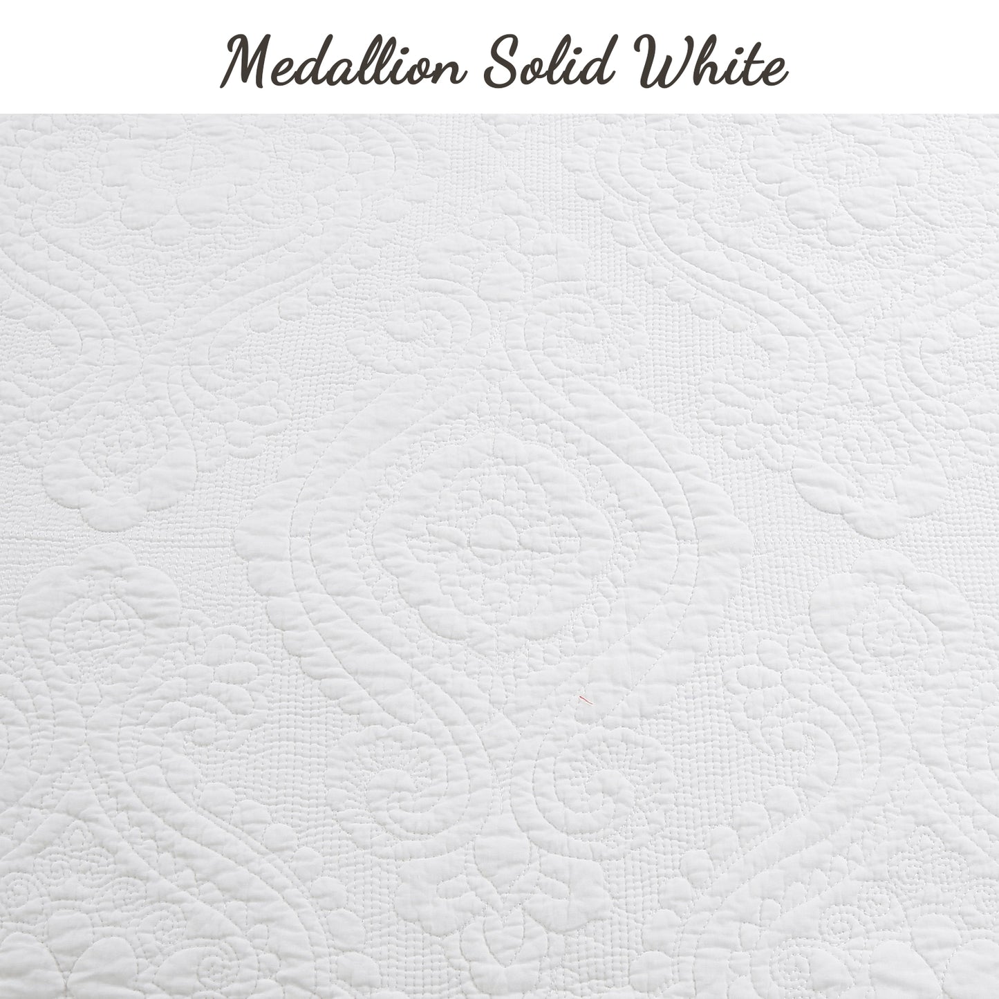 Solid White Chic Brocade Matelassé Medallion Floral Cotton Reversible Quilt Bedding Set