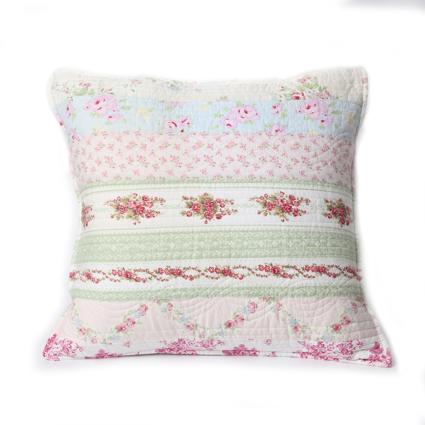 Wild Rose Enchantment Floral Bloom Garden Stripe Real Patchwork Reversible Quilt Bedding Set