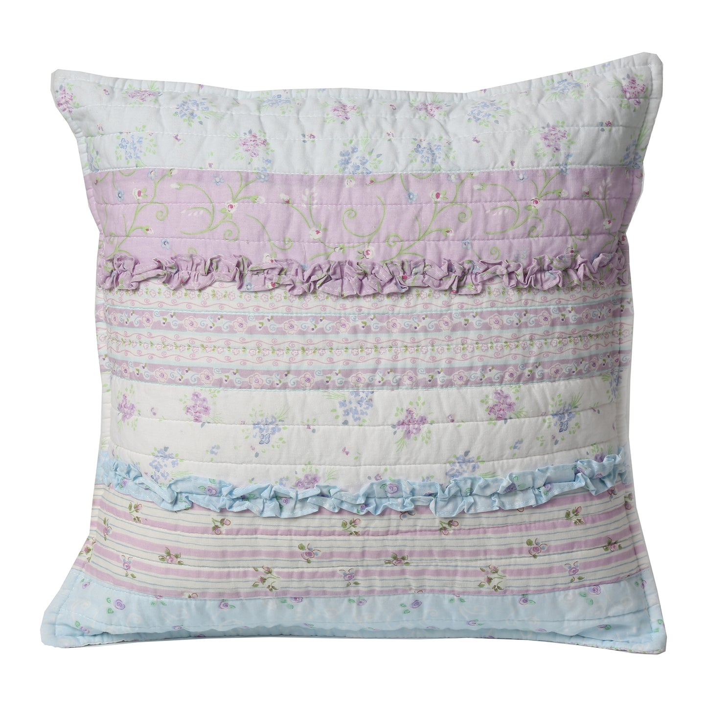 Romantic Chic Lace Ruffle Lavender Purple Real Patchwork Cotton Reversible Quilt Bedding Set