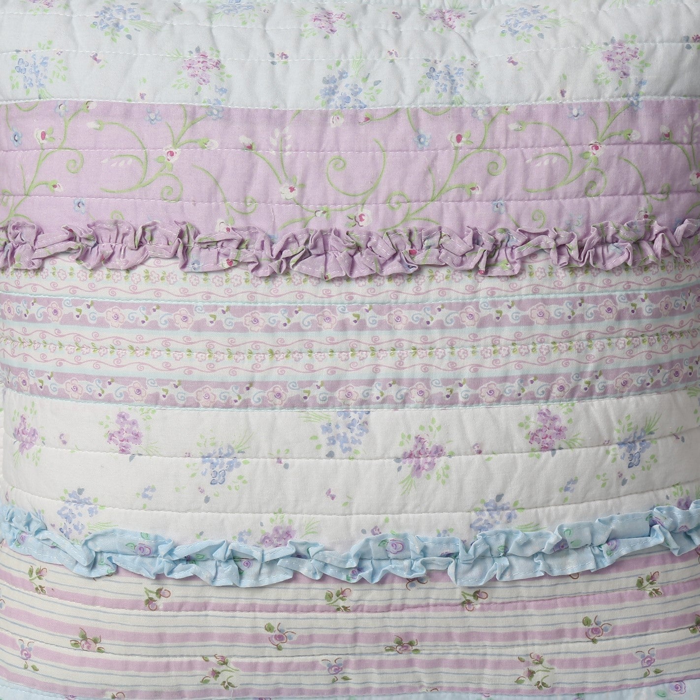 Romantic Chic Lace Ruffle Lavender Purple Real Patchwork Cotton Reversible Quilt Bedding Set