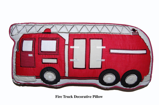 Ronnie Varsity Striped Fire Truck Novelty Decor Throw Pillow
