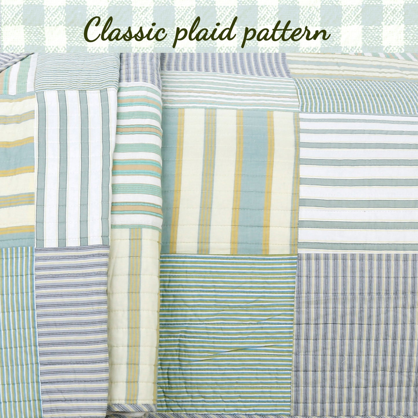 Spa Striped Real Patchwork Cotton Reversible Quilt Bedding Set
