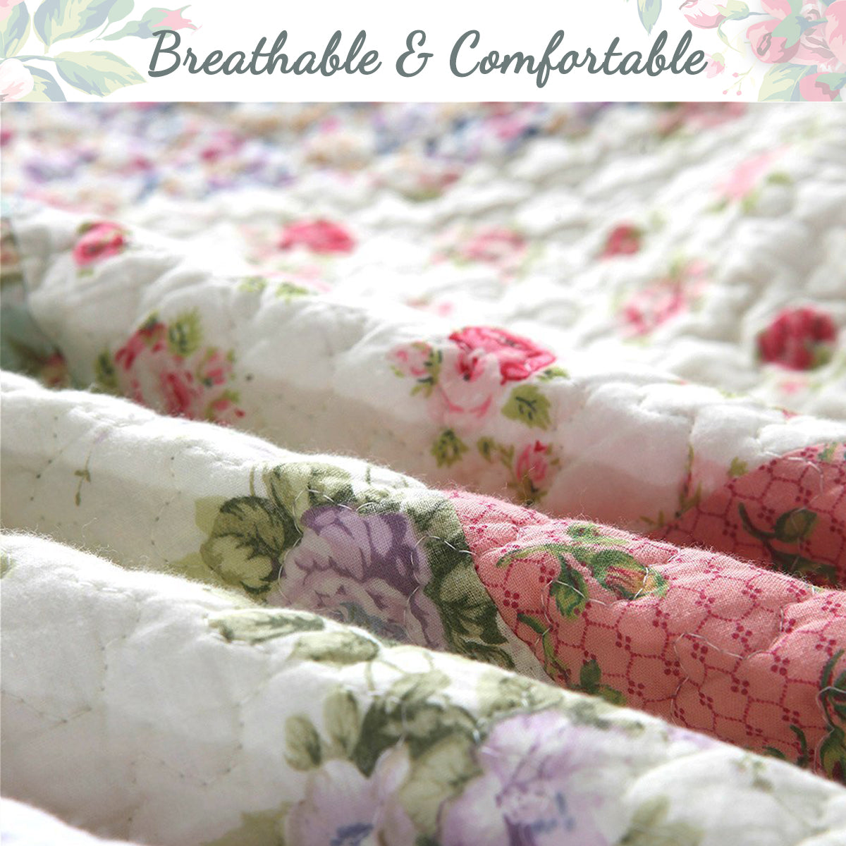 Grace Celadon Real Patchwork Embroidered Scalloped Edge Cotton Reversible Quilt Bedding Set