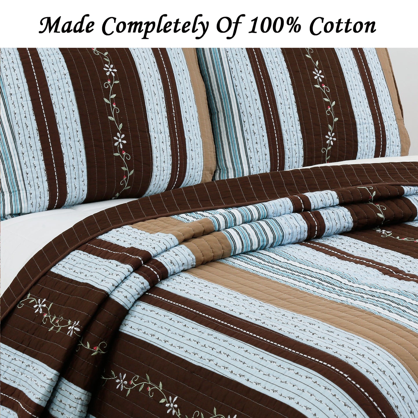 Mary Ann Stripe Real Patchwork Cotton 3-piece Reversible Quilt Bedding Set