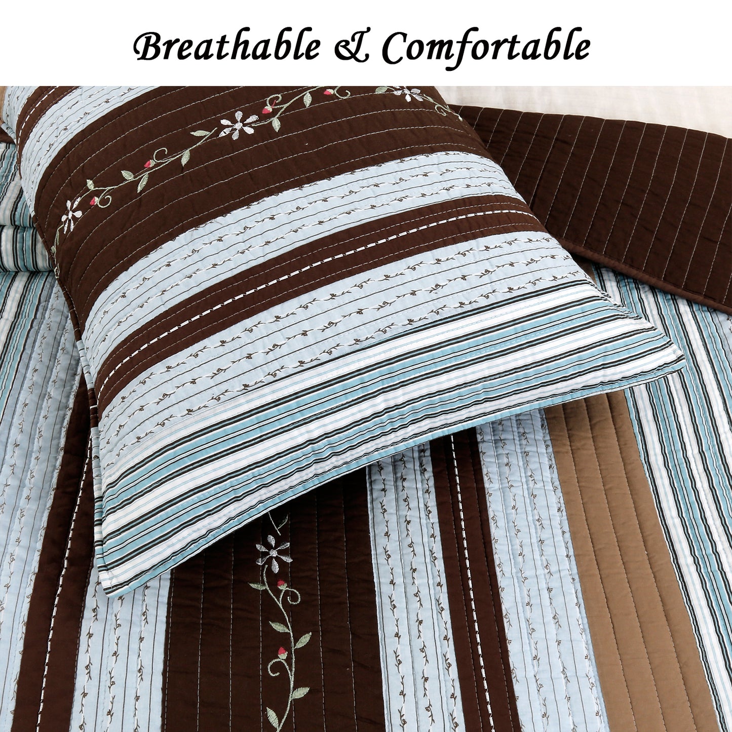 Mary Ann Stripe Real Patchwork Cotton 3-piece Reversible Quilt Bedding Set