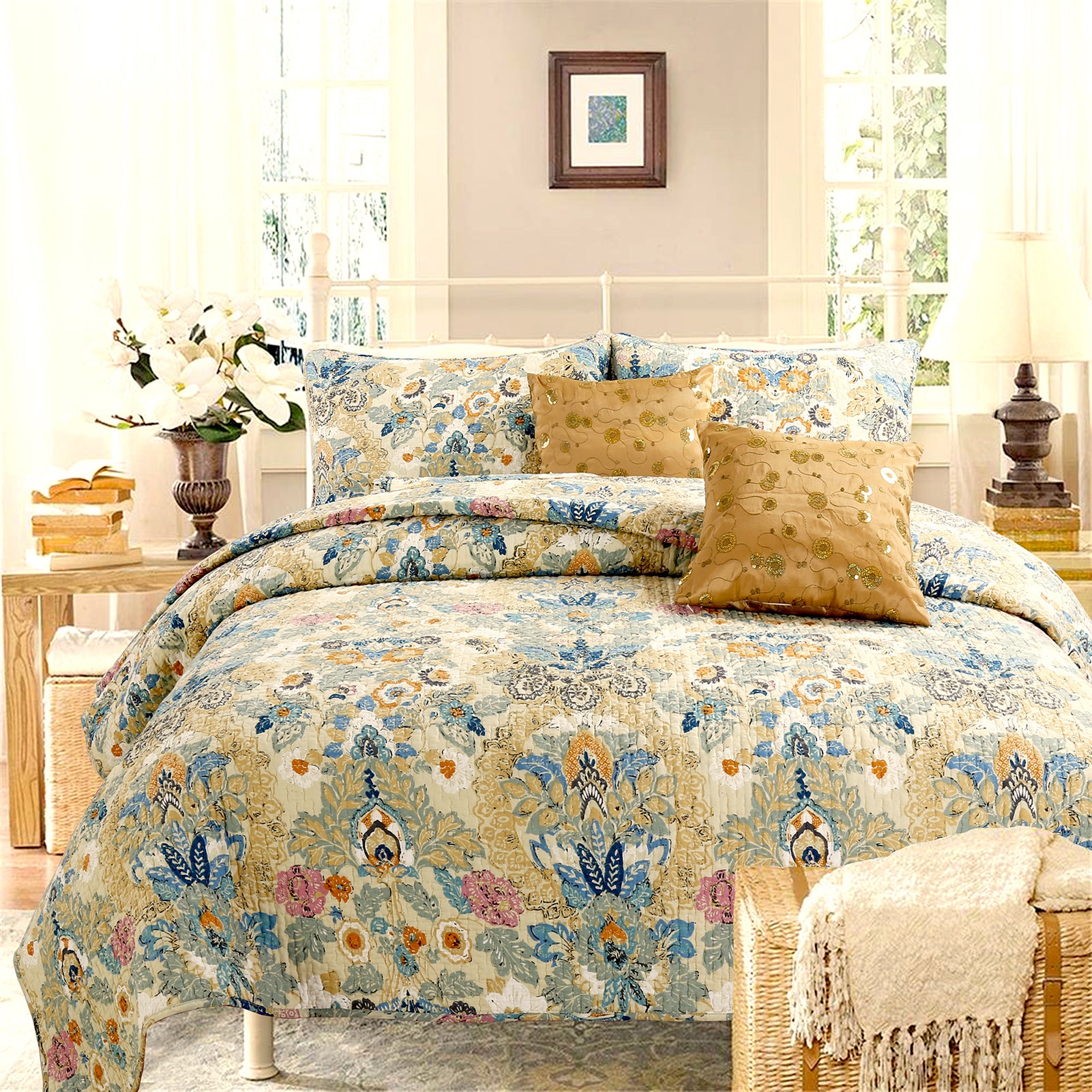 Pylle Hill Floral Cotton 3-Piece Reversible Quilt Bedding Set – Cozy Line  Home Fashions