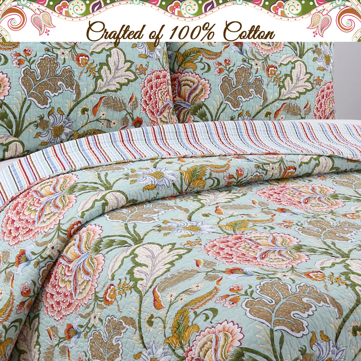 Riemer Tropical Floral Cotton 3-Piece Reversible Quilt Bedding Set