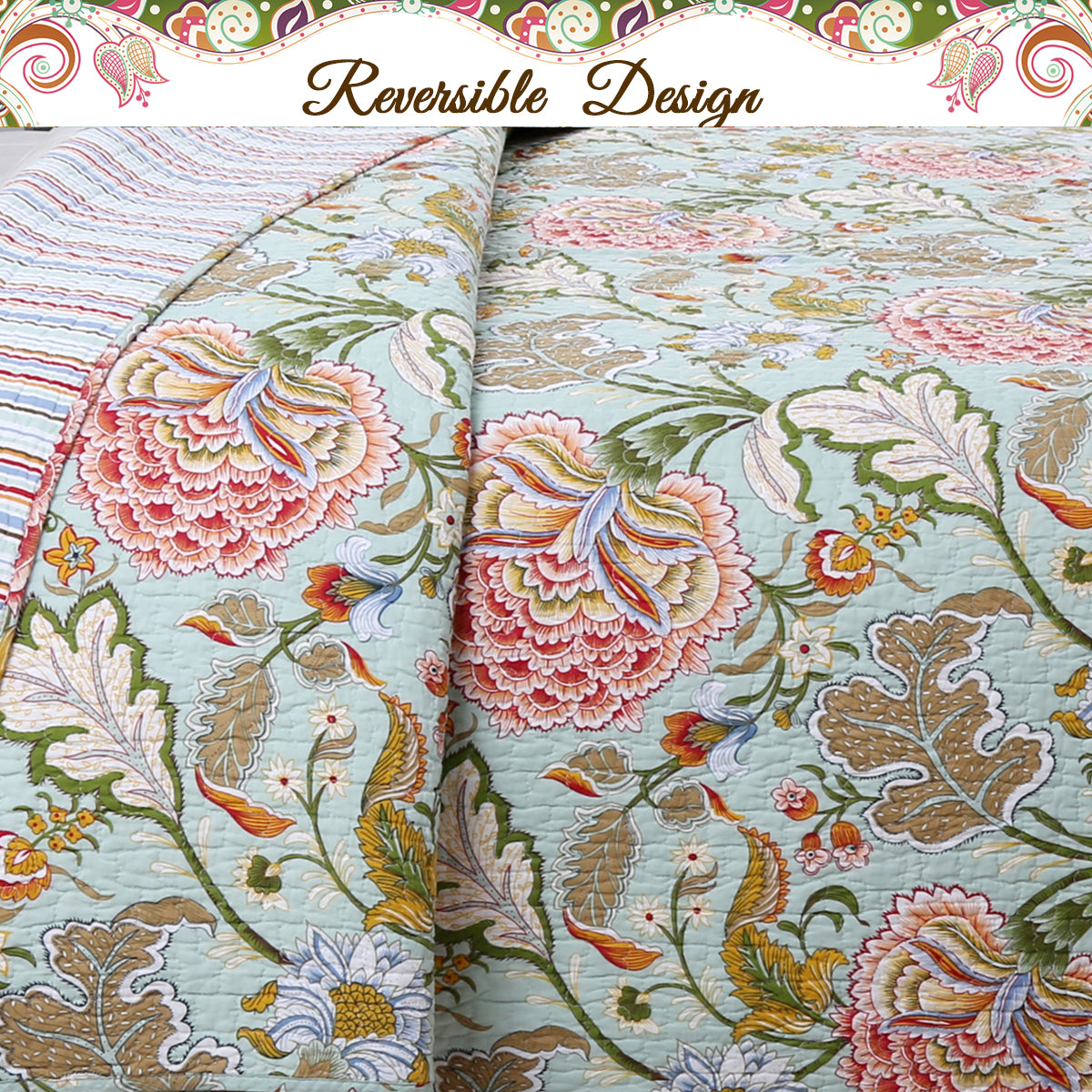 Riemer Tropical Floral Cotton 3-Piece Reversible Quilt Bedding Set
