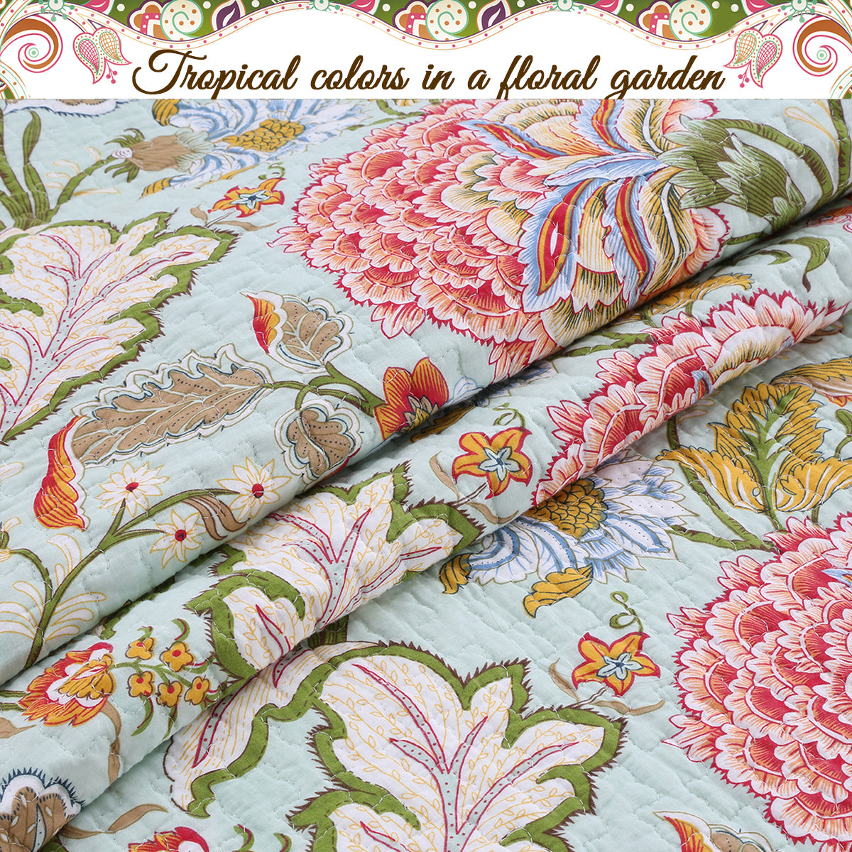 Riemer Tropical Floral Cotton 3-Piece Reversible Quilt Bedding Set