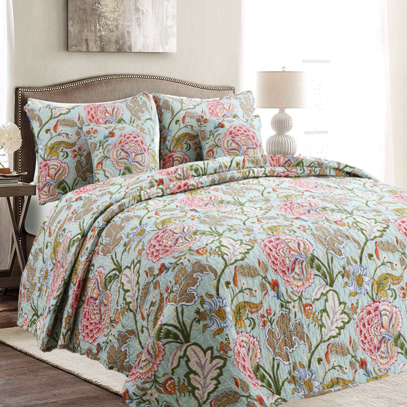 Riemer Tropical Floral Cotton 3-Piece Reversible Quilt Bedding Set
